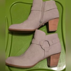 Dolce Vita Taupe Suede Ankle Booties with Stacked Heel